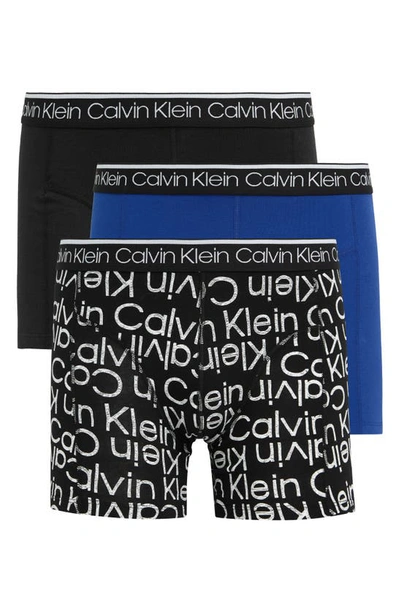 Shop Calvin Klein 3-pack Stretch Cotton Boxer Briefs In Gdf Mazarine Bl