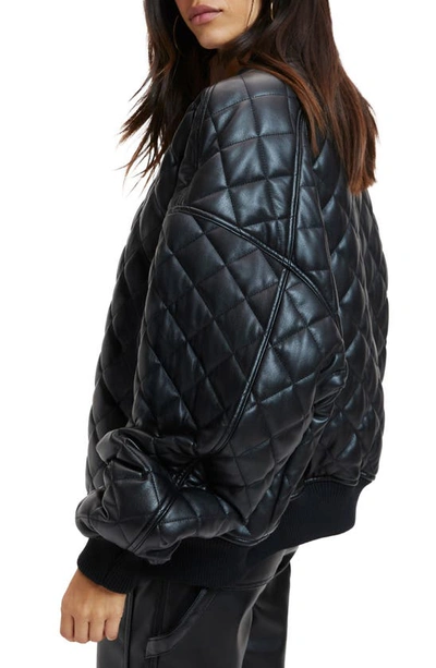 Shop Good American Better Than Leather Faux Leather Quilted Bomber Jacket In Black001