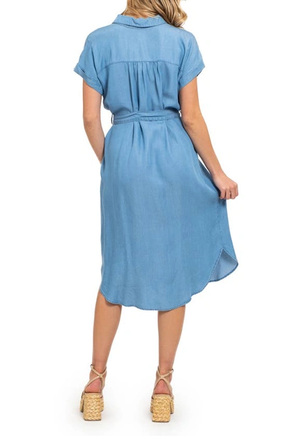 Shop August Sky Short Sleeve Shirtdress In Chambray