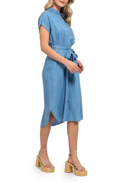 Shop August Sky Short Sleeve Shirtdress In Chambray