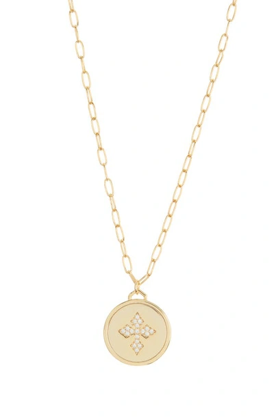 Shop Argento Vivo Sterling Silver Pavé Cubic Zirconia Cross Disc Pendant Necklace In Gold