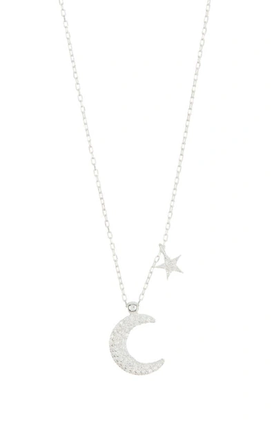Argento Vivo Sterling Silver Pavé Crescent Moon & Star Pendant Necklace In Silver