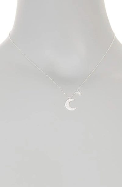 Argento Vivo Sterling Silver Pavé Crescent Moon & Star Pendant Necklace In Silver