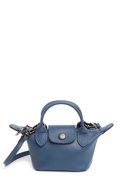 Shop Longchamp Le Pliage Cuir Nano Crossbody Bag In Pilot Blue