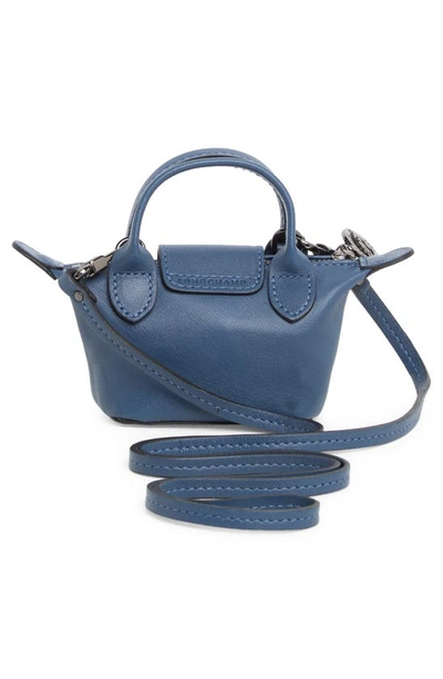 Shop Longchamp Le Pliage Cuir Nano Crossbody Bag In Pilot Blue