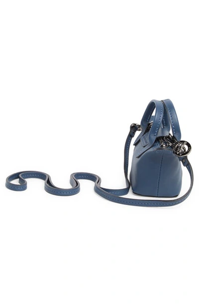 Shop Longchamp Le Pliage Cuir Nano Crossbody Bag In Pilot Blue