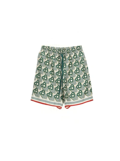 Shop Casablanca Shorts In Heart Monogramme Green
