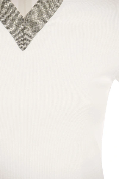 Shop Fabiana Filippi T-shirt With Luxury Neckline In White