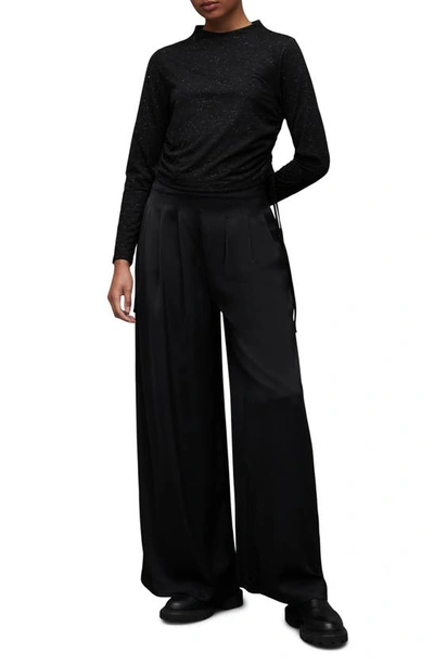 Allsaints Beta Funnel Neck Shimmer Tank Top In Black