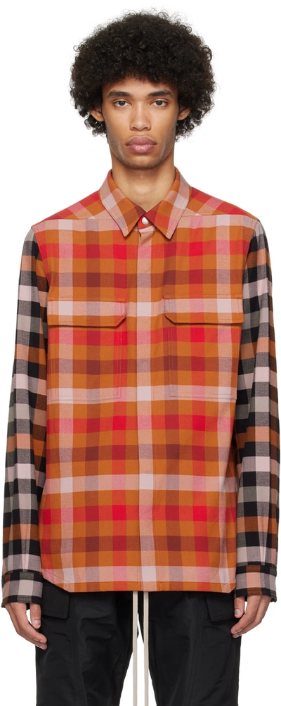 Shop Rick Owens Orange Check Shirt In 53p09p Clay Plaid/bl
