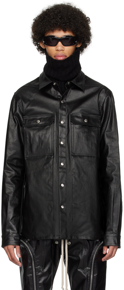 Shop Rick Owens Black Coated Denim Shirt In 09 Black