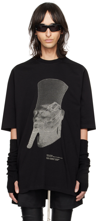 Rick Owens Ron Jumbo Embroidered Cotton T-shirt In 0908 Black/pearl