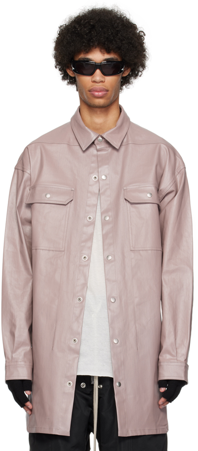 Shop Rick Owens Pink Dropped Shoulder Denim Shirt In 63 Dusty Pink