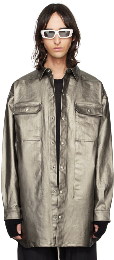 Shop Rick Owens Gunmetal Oversized Outershirt Denim Shirt In 68 Gunmetal