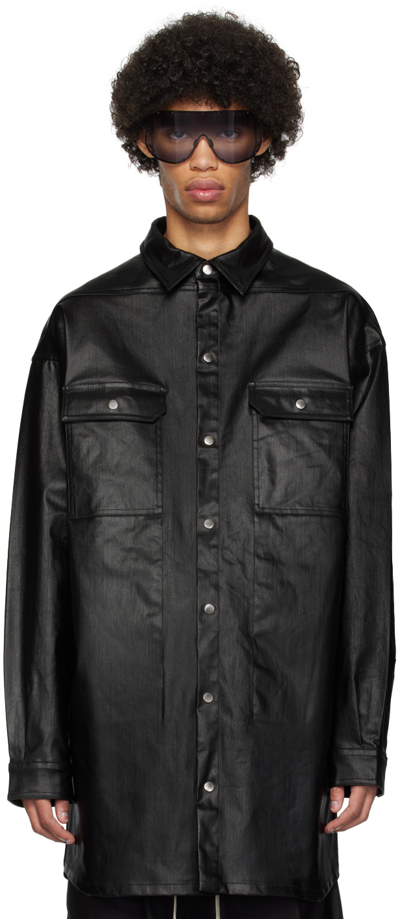Rick Owens Black Porterville Outershirt Leather Jacket In 09 Black