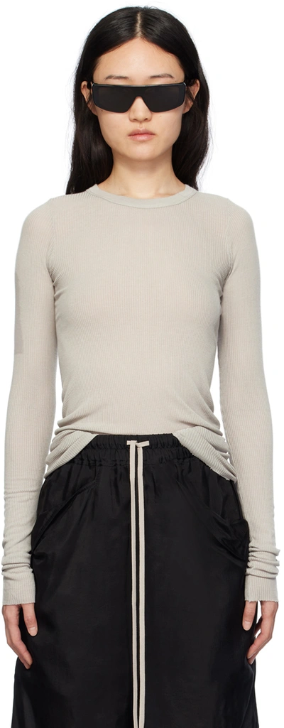 Shop Rick Owens Off-white Crewneck Long Sleeve T-shirt In 08 Pearl
