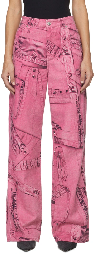 Shop Blumarine Pink Trompe L'œil Jeans In T7319 Geranio/nero