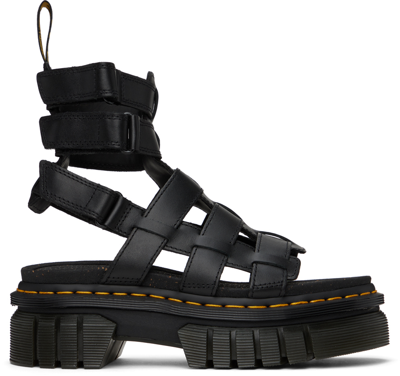 Dr. Martens' Ricki Nappa Lux Leather Platform Gladiator Sandals In Black Nappa Lux