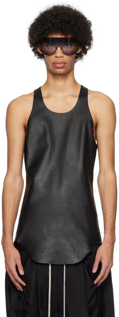 Shop Rick Owens Black Scoop Neck Leather Tank Top In 09 Black