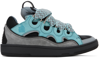 Shop Lanvin Blue & Gray Leather Curb Sneakers In 2218 Light Blue/anth