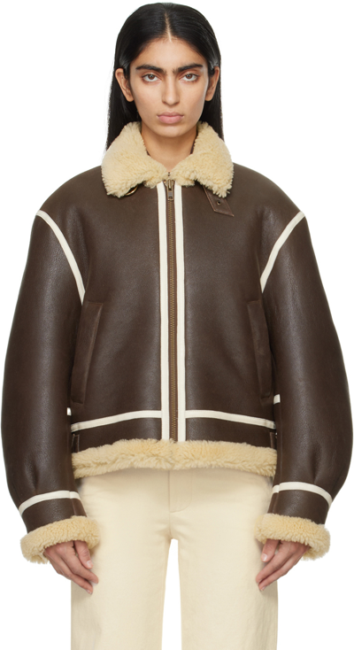 Shop Bode Brown Aviator Shearling Jacket