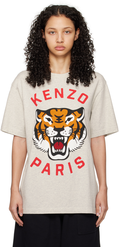 Shop Kenzo Gray  Paris Lucky Tiger T-shirt In Pale Grey