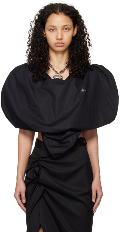 Vivienne Westwood Embroidered-logo Asymmetric Blouse In N401 Black