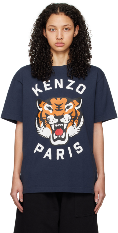 Shop Kenzo Navy  Paris Lucky Tiger T-shirt In Midnight Blue