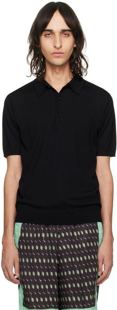 Shop Dries Van Noten Black Spread Collar Polo In 900 Black