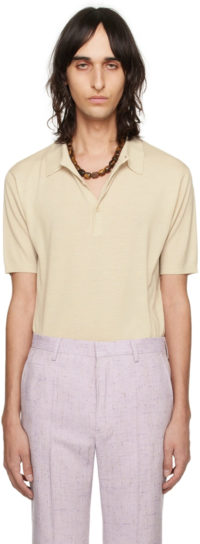 Shop Dries Van Noten Beige Spread Collar Polo In 5 Ecru