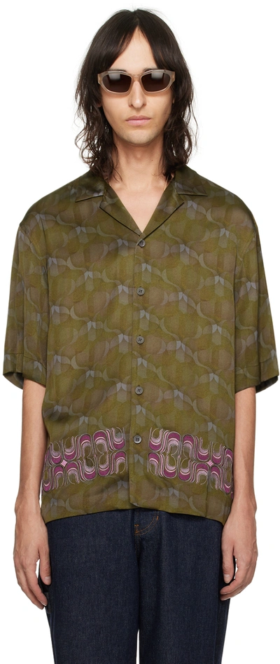 Dries Van Noten Embroidered Printed Bowling Shirt In 606 Khaki