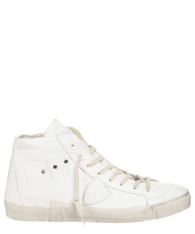 Pre-owned Philippe Model Sneaker High Herren Prsx Prhu-wp01 Blanc Leder Logo Schuhe In Weiss