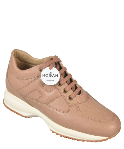 Pre-owned Hogan Sneaker Damen Interactive Hxw00n00010s86c205 Beige Leder Logo Schuhe In Neutral