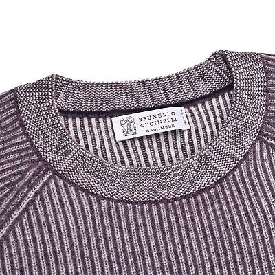 Pre-owned Brunello Cucinelli Herren Zweiton 100% Kaschmir Luxuriös Rundhals Sweatshirt In Magenta-blau