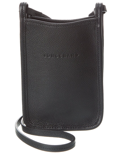 Shop Longchamp Le Foulonne Leather Phone Case Crossbody In Black