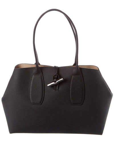 Shop Longchamp Roseau Leather Tote In Black