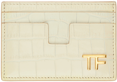 Shop Tom Ford Off-white Shiny Stamped Croc Tf Card Holder In 1w018 Cream