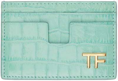 Shop Tom Ford Blue Shiny Stamped Croc Tf Card Holder In Turquoise