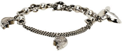Shop Acne Studios Silver Heart Charm Bracelet In Bwf Antique Silver