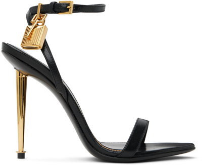 Tom Ford Padlock 85 Naked Pointy Sandals In Calf Leather In 1n001 Black