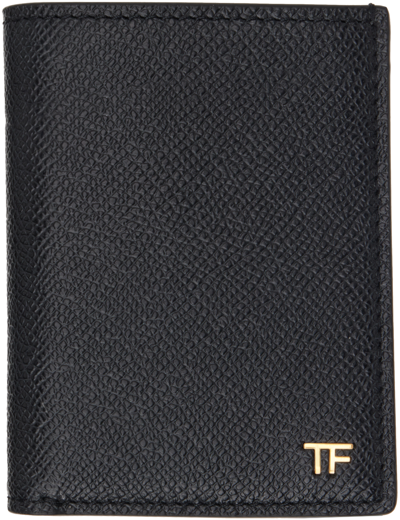 Shop Tom Ford Black Small Grain Leather Folding Card Holder