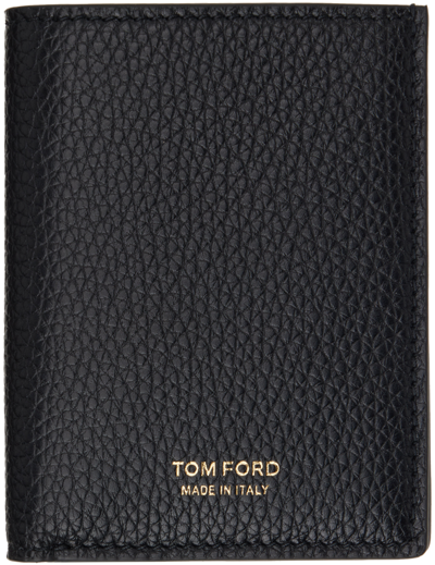 Shop Tom Ford Black Grain Leather Folding Card Holder