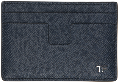 Shop Tom Ford Navy Small Grain Leather Classic Card Holder In Midnight Blue