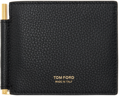 Shop Tom Ford Black Soft Grain Leather Money Clip Wallet