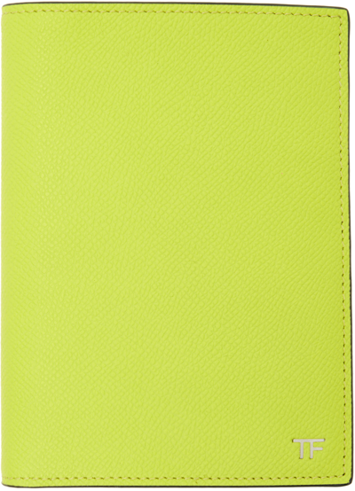 Shop Tom Ford Green Small Grain Leather Passport Holder In Lime