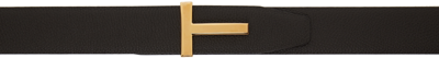 Shop Tom Ford Black Soft Grain Leather Ridge T Reversible Belt In Brown + Black