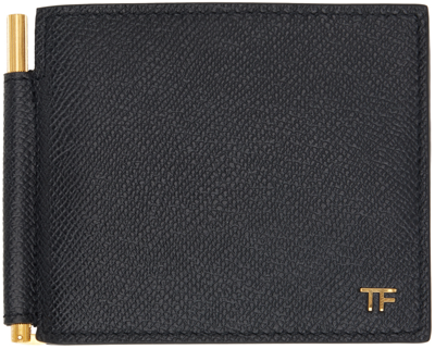 Shop Tom Ford Black Small Grain Leather Money Clip Wallet