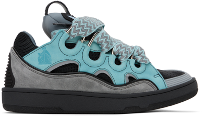 Shop Lanvin Blue & Gray Leather Curb Sneakers In 2218 Light Blue/anth