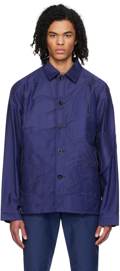 Shop Sacai Blue Embroidered Patch Jacket In 401 Blue