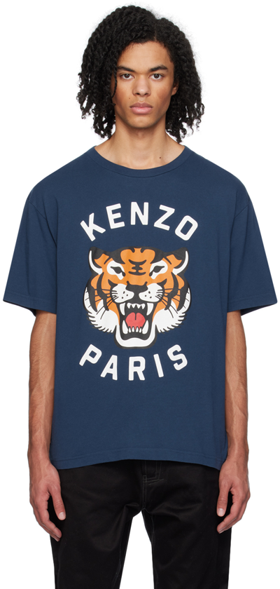 Shop Kenzo Navy  Paris Lucky Tiger T-shirt In Midnight Blue